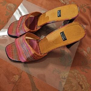 Stuart Weitzman Orange Pink Embroidered Mule/High Sandal